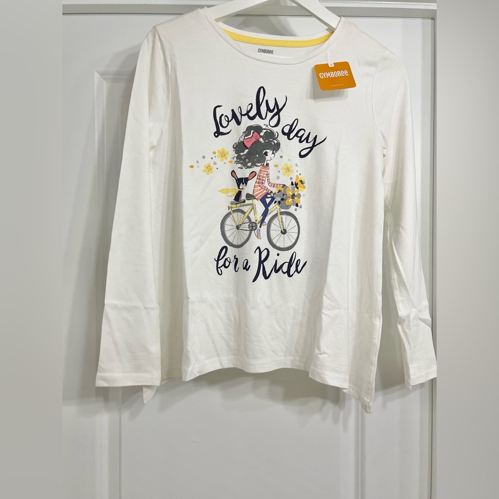 NWT Gymboree Girls Ivory Swing Top Lovely Day for Bike Ride Bicycle Size XL (14)